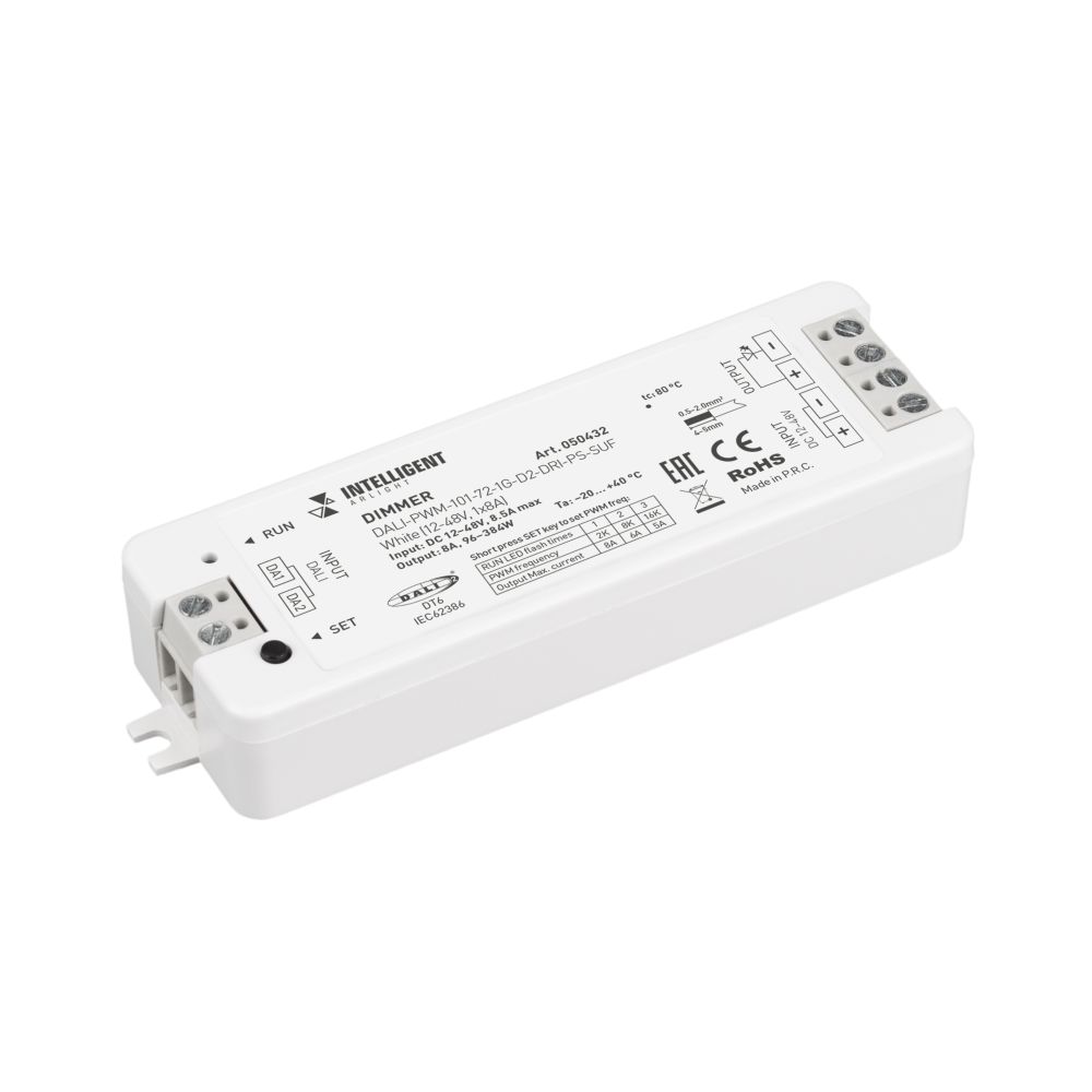 INTELLIGENT ARLIGHT Диммер DALI-PWM-101-72-1G-D2-DRI-PS-SUF White (12-48V, 1x8A) (IARL, IP20 Пластик, 5 лет)