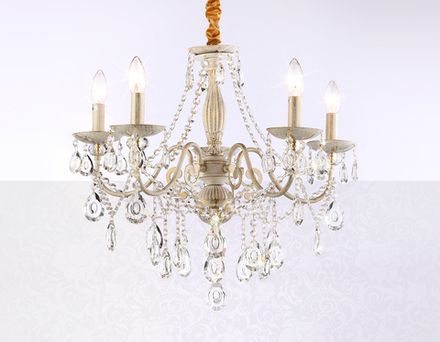 Подвесная люстра с хрусталем TR4944/5 WH/GD/CL белый/золото/прозрачный E14/5 max 40W D605*565