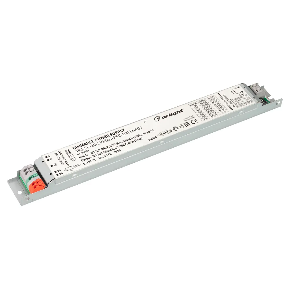 Блок питания ARJ-SP-60-LINEAR-PFC-DALI2-ADJ (60W, 80-300V, 0.2-0.5A) (Arlight, IP20 Металл, 5 лет) Блок питания ARJ-SP-60-LINEAR-PFC-DALI2-ADJ (60W, 80-300V, 0.2-0.5A) (Arlight, IP20 Металл, 5 лет)