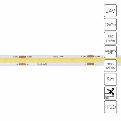 Светодиодная лента 24V 10W/m 6000К 5м Arte Lamp LANE A2432008-03-6K, LED