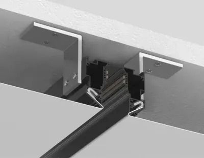 Шинопровод для монтажа в натяжной ПВХ потолок системы крепления гарпун Magnetic Standard 48V 20mm GL3349 BK черный IP20 3000*62,5*51,5