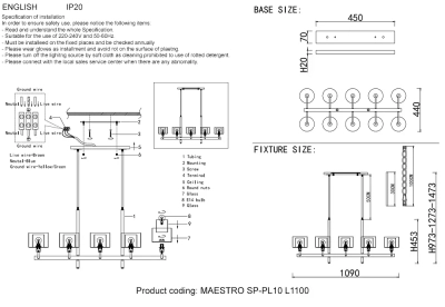 Люстры Crystal Lux MAESTRO SP-PL10 L1100 GOLD 2290/310L