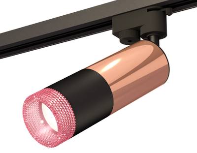 Комплект трекового однофазного светильника с композитным хрусталем XT6302061 SBK/PPG/PI черный песок/золото розовое полированное/розовый MR16 GU5.3 (A2521, C6326, A2010, C6302, N6152)