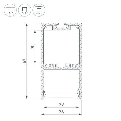Профиль с экраном SL-LINE-3667-2500 WHITE+OPAL (Arlight, Алюминий)
