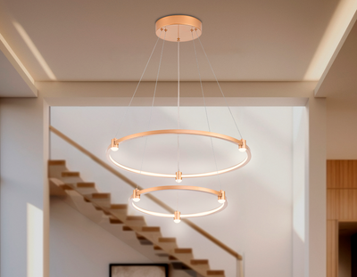 Светильник подвесной светодиодный FL5508/2+6 GD золото 45W 3000K/4200K/6400K D600/400*1300 (без ПДУ)