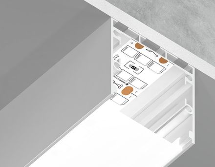 Алюминиевый профиль накладной/подвесной "Profile System" GP2550WH белый/матовый рассеиватель 2000*35*35, 2 заглушки, 4 крепления в комплекте (для ленты до 26мм)