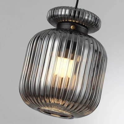 5042/1B PENDANT ODL24 373 черный/дымчатый/металл/стекло/эко.кожа Подвес E27 1*60W JUGI