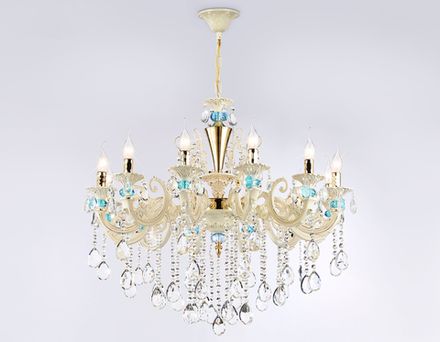 Подвесная люстра с хрусталем TR4929/12 GD/WH/CL золото/белый/прозрачный E14*12 max 40W D910*680