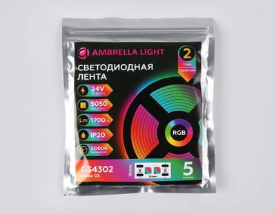 Светодиодная лента RGB GS4302 5050 60Led/ 14.4W m/ 24V IP20 RGB/ 5000*10*1.87mm/ кратность резки 100mm (4 конт.)