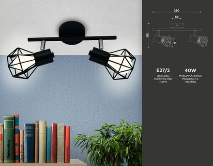 Настенно-потолочный спот в стиле лофт TR8621/2 BK/CH черный/хром E27*2 max 40W 260*91*175 (Уценка по качеству)