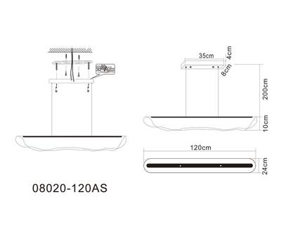 08020-120AS,19 Подвес Майра черный w120*24 h150 Led 37W (3000K)