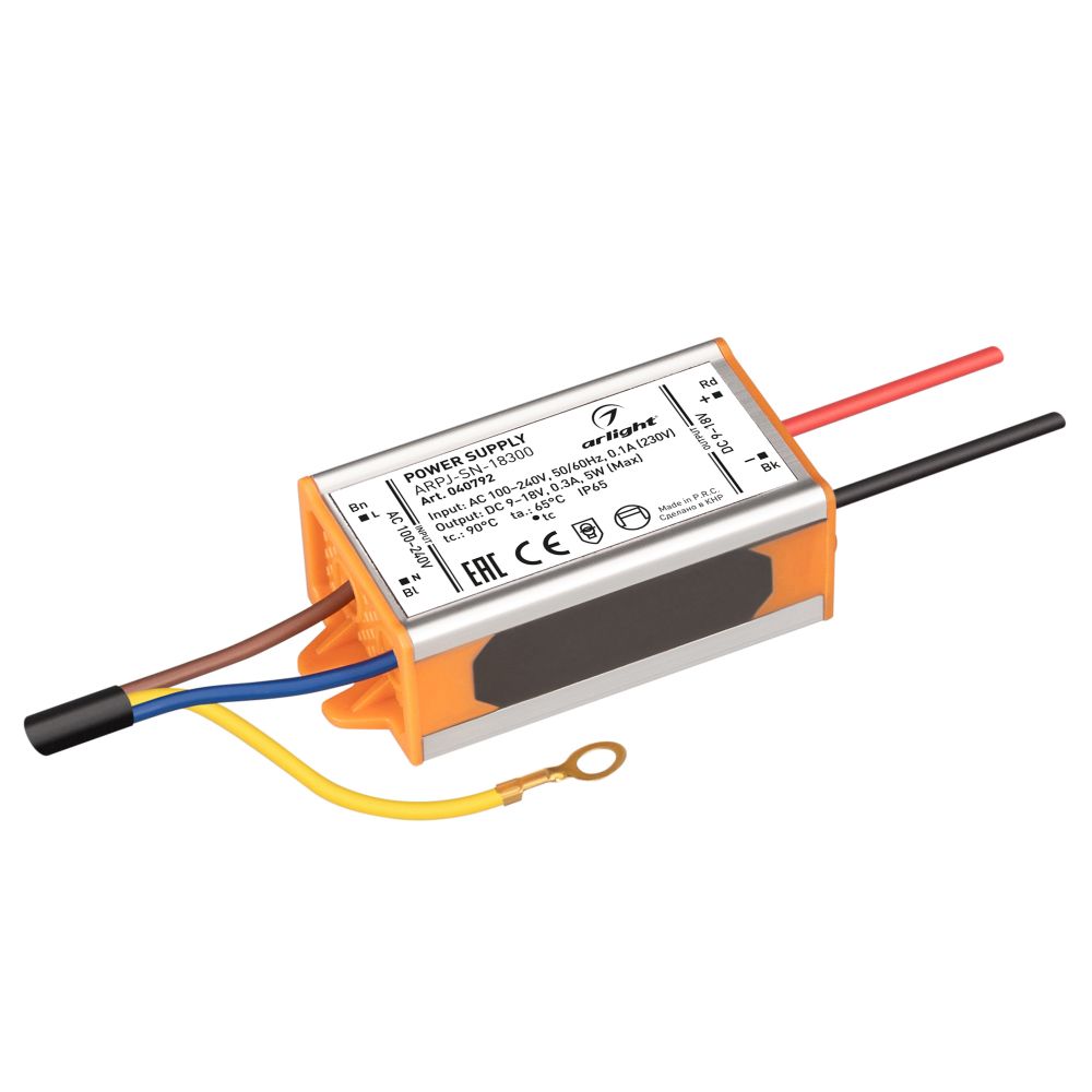 Блок питания ARPJ-SN-18300 (5W, 9-18V, 300mA) (Arlight, IP65 Металл, 3 года)