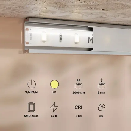 Светодиодная лента Базовая 12В 2835 9,6Вт/м 3000K 5м IP65 201174. TM Maytoni