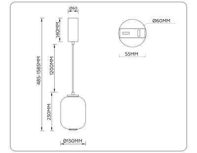 Светильник светодиодный подвесной LH11031 BK/MG черный/мраморно-серый 8W 3000K D150*1585