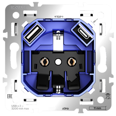 VLS0405M Механизм розетки с заземлением и защитными шторками 16А, с USB A+C, S70. (ТМ Maytoni)