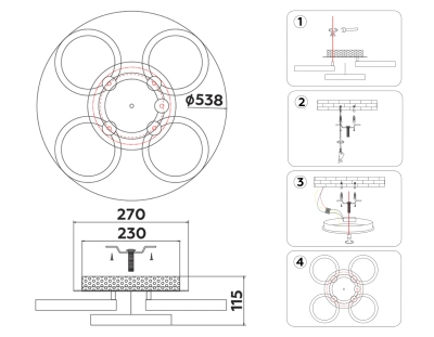 Светильник светодиодный потолочный FA3841/4+1 WH белый 70W 3000K-6400K+RGB D538*115 (ПДУ РАДИО 2.4G)