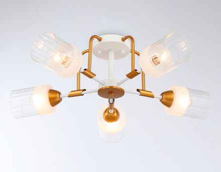 Светильник подвесной TR303323/5 WH/GD/CL/FR белый/золото/прозрачный/белый матовый E27*5 max 60W D620*200