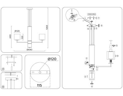 Светильник подвесной LH56011/5 BS/FR латунь/белый матовый E14*5 max 40W D640*1260