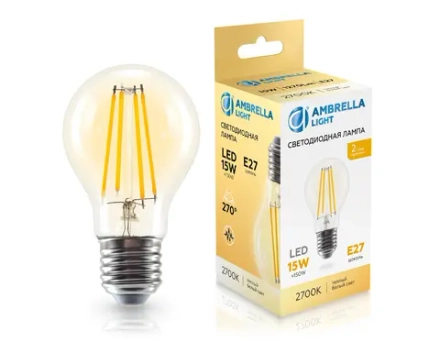 Лампа светодиодная Filament 601513 LED A60 15W E27 2700K 220-240V