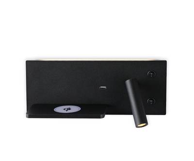 08075L,19 Бра Норти черный (левое) w11*30 h12 Led 3W (3000K), с разъёмом USB, беспроводная зарядка
