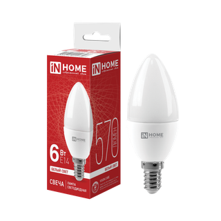 Лампа светодиодная LED-СВЕЧА-VC 6Вт свеча 4000К нейтр. бел. E14 570лм 230В IN HOME 4690612020396