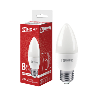 Лампа светодиодная LED-СВЕЧА-VC 8Вт свеча 4000К нейтр. бел. E27 760лм 230В IN HOME 4690612020457