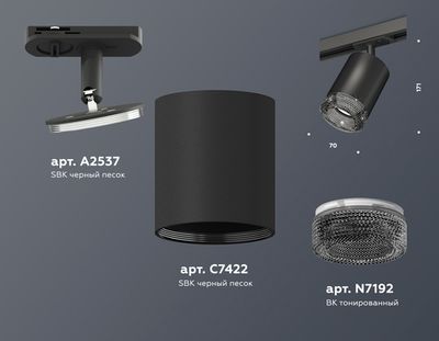 Комплект трекового светильника с композитным хрусталем XT7422010 SBK/BK черный песок/тонированный MR16 GU5.3 (A2537, C7422, N7192)
