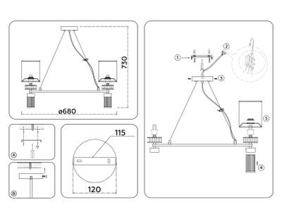 Светильник подвесной LH71291/6 SN/WH никель/белый E14/6 max 40W D680*730