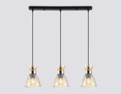 Светильник подвесной TR3404/3 BK/FGD/TI черный/золото/янтарь E27/3 max 60W 550*135*1000