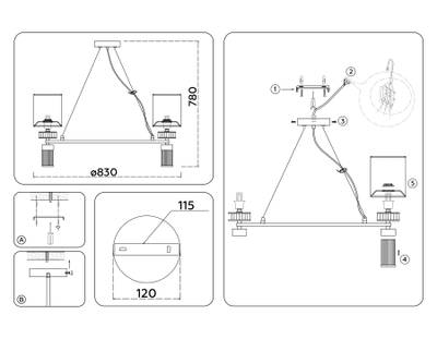 Светильник подвесной LH71293/8 SN/WH никель/белый E14/8 max 40W D830*780