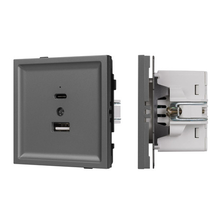 Механизм USB розетки SCT-TENDO-MUAC-SFPL-GR (5V, 3A, QC3) (Arlight, -)