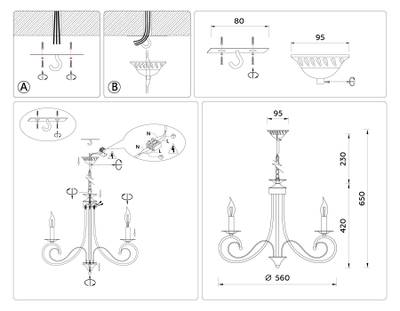 Светильник подвесной TR9611/6 WH белый E14/6 max 40W D560*650