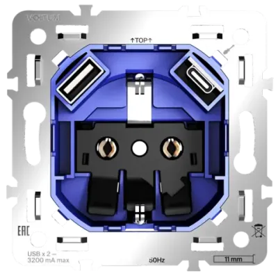 VLS0405M Механизм розетки с заземлением и защитными шторками 16А, с USB A+C, S70. (ТМ Maytoni)