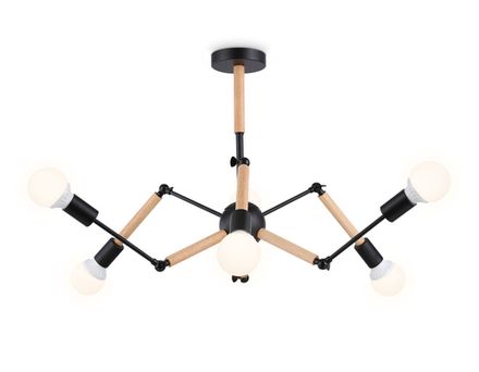 Подвесной светильник в стиле лофт TR80488/6 BK/LW черный/светлое дерево E27/6 max 60W D930*510