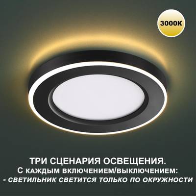 359019 SPOT NT23 298 черный Светильник встраиваемый светодиодный (три сценария работы) IP20 LED 3000К 6W+3W 100-265V 630Лм SPAN