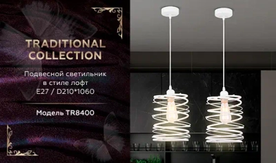 Подвесной светильник TR8400 WH белый E27 max 60W D210*1060
