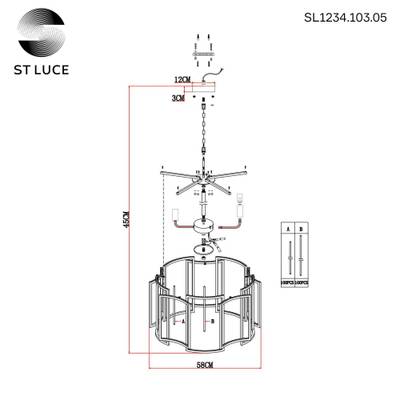 SL1234.103.05 Люстра подвесная ST-Luce Никель/Прозрачный, Никель E14 5*60W