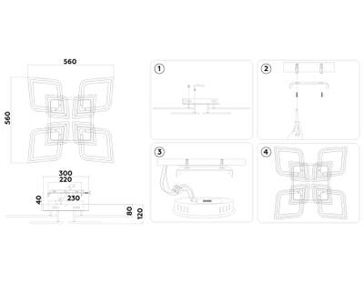 Светильник светодиодный потолочный с пультом FA8911/4+4 WH/CH белый/хром 162W 3000K-6400K 560*560*120 (ПДУ РАДИО 2.4G)