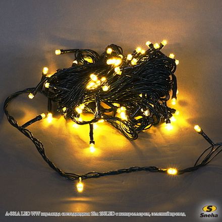 A-001A LED WW гирлянда светодиодная 10м 100LED с контроллером, зеленый провод