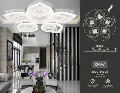 Светильник потолочный светодиодный с пультом FA4292/5 WH белый 120W 3000K+6400K/4200K/6400K+3000K D680*80 (ПДУ ИК)