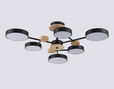 Светильник светодиодный подвесной FL4863/6 BK/WD черный/дерево 90W 3000-6000K D750*180 (без ПДУ)