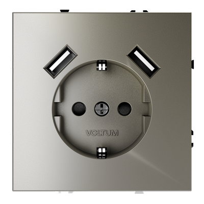 VLS040404 Розетка встраиваемая VOLTUM S70 с заземлением и защитными шторками, 16А, с USB, A+A, (шелк) (ТМ Maytoni)