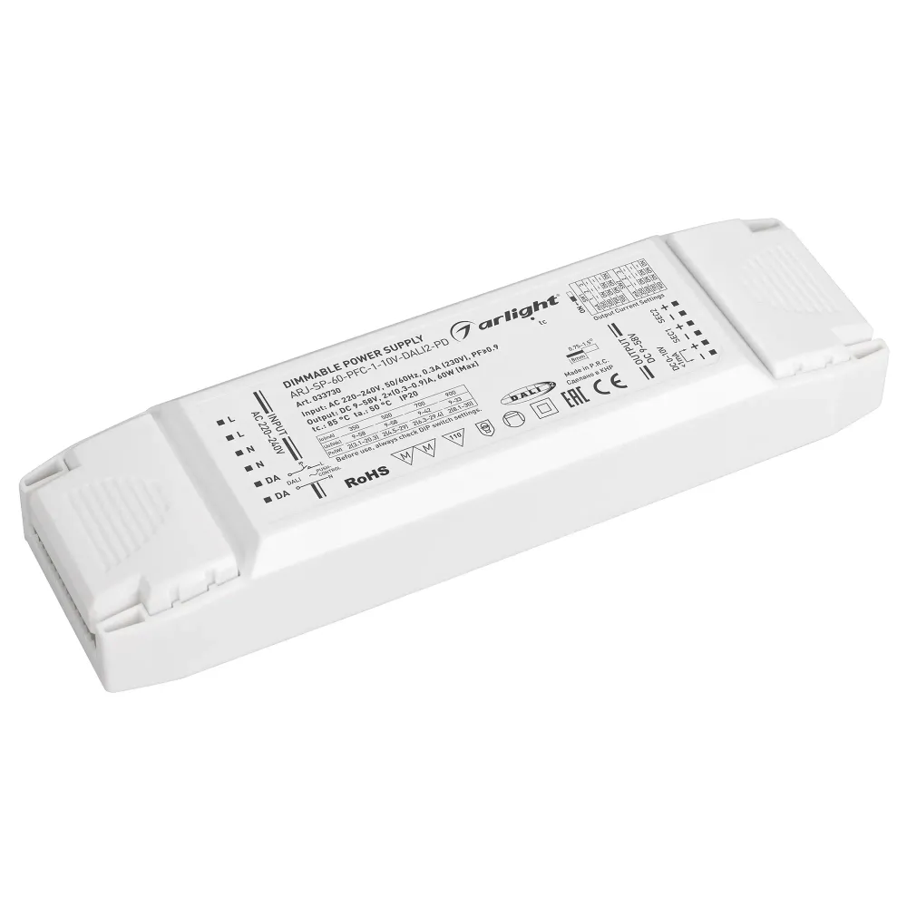 Блок питания ARJ-SP-60-PFC-1-10V-DALI2-PD (60W, 9-58V, 2x0.3-0.9A) (Arlight, IP20 Пластик, 5 лет) Блок питания ARJ-SP-60-PFC-1-10V-DALI2-PD (60W, 9-58V, 2x0.3-0.9A) (Arlight, IP20 Пластик, 5 лет)
