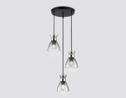 Светильник подвесной TR3408/3 BK/FGD/SM черный/золото/дымчатый E27/3 max 60W D345*1000