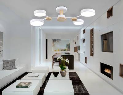 Светильник светодиодный подвесной FL4858/4 WH/WD белый/дерево 60W 3000-6000K 700*400*120  (без ПДУ)