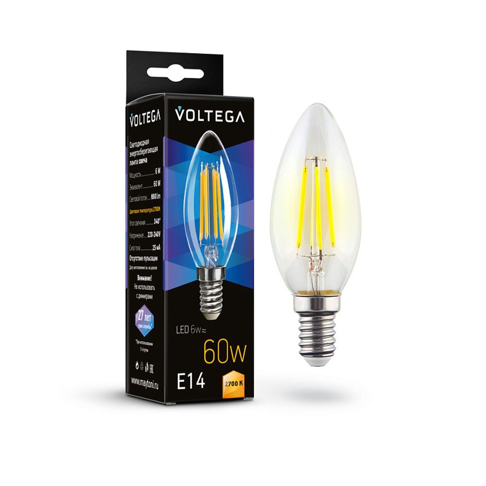 Светодиодная лампа Crystal Candle 6W 2700K E14 340°, 7197. TM Maytoni