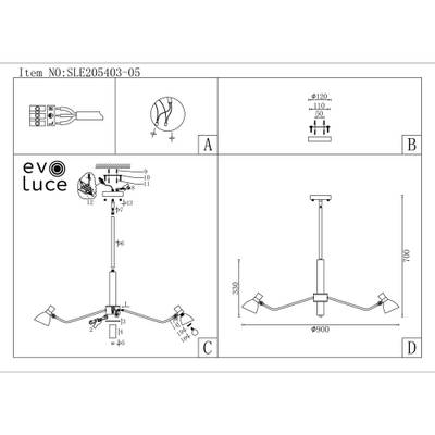 SLE205403-05 Люстра подвесная Черный, Латунь/Белый E14 5*60W