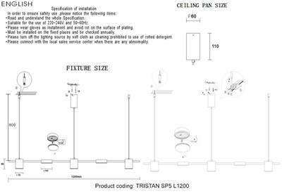 Светильник подвесной Crystal Lux TRISTAN SP5 L1200 GOLD 3691/205