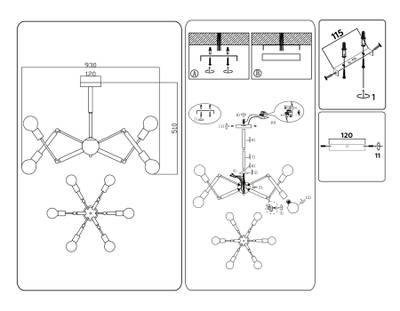 Подвесной светильник в стиле лофт TR80488/6 BK/LW черный/светлое дерево E27/6 max 60W D930*510