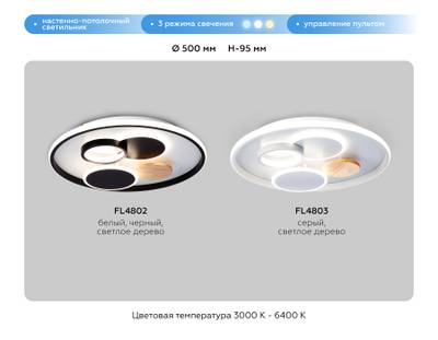 Настенно-потолочный светодиодный светильник с пультом FL4802 WH/BK белый/черный 3000K-6400K 70W D50095 (ПДУ ИК)